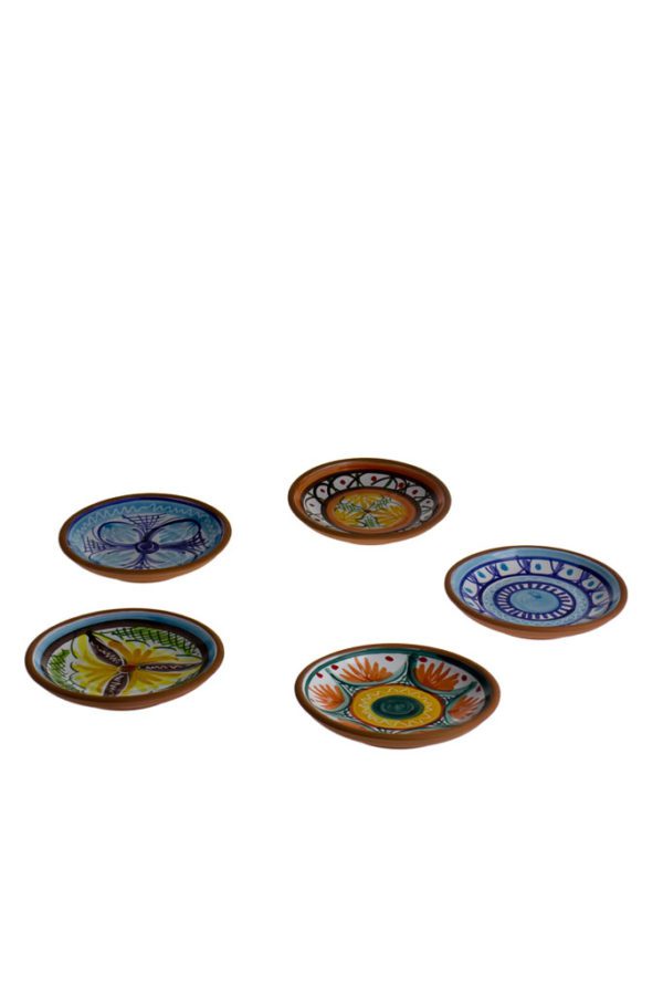 Sunny-Tables-Spanje-Aardewerk-servies-handbeschilderd-unieke-bordjes-rond-12cm-5-stuks